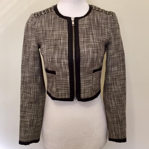 H&M Cropped Wool-blend Blazer w/ Shoulder Details